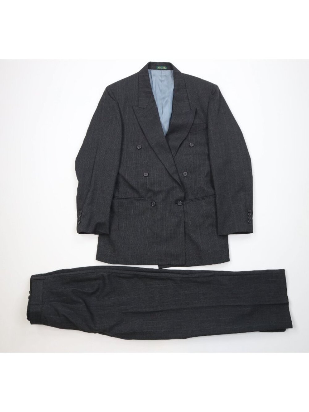 Vtg 80s 90s Mens 38R Wool Blend 2 Piece Double Breasted Suit Gray 30x27 Wide Leg